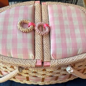 Vintage Oval Woven Weave Wicker Sewing Basket